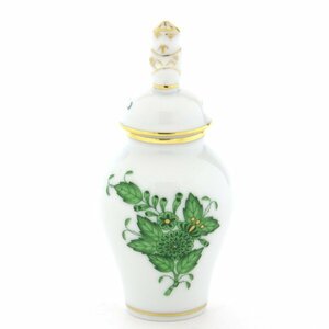 Art hand Auction Herend Vase (Mini) Vase décoratif vert Apony avec couvercle Décoration mandarine Vase à fleurs peint à la main Ornement de composition florale Fabriqué en Hongrie Neuf Herend, meubles, intérieur, Accessoires intérieurs, vase