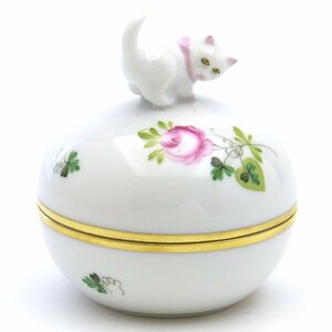 Art hand Auction Herend Vienna Rose Simple Bonbon Box Round Trinket Box Cat Decoration Small Box Handmade Hand-painted Figurine Ornament Made in Hungary Brand New Herend, Interior accessories, ornament, others