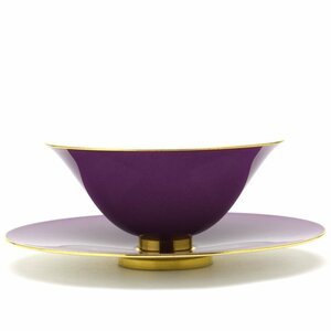 Art hand Auction Sevres Super Rare Soft Paste Cup & Saucer Ruhlmann (Purple) 24K Gold Line Handmade Hand Painted Tableware Made in France Brand New Sevres, Tea utensils, Cup and saucer, others