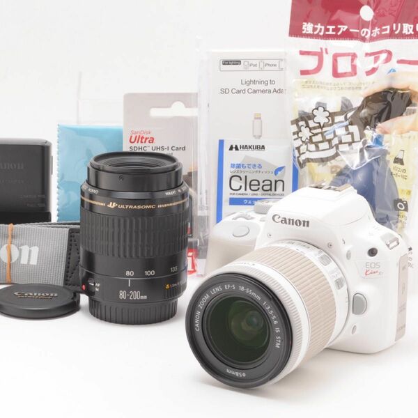 極上美品 Canon キヤノン Eos Kiss X7 ホワイト ダブルズームレンズセット SD(32GB)カード付 1ヶ月保証