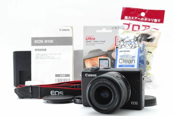 美品 Canon キヤノン Eos M100 レンズセット SD(32GB)カード、おまけ付 ★1ヶ月保証★