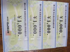 ビックカメラ　株主お買い物優待券　１０００円　Ｘ４枚