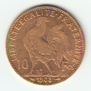フランス マリアンヌ / ルースター 10フラン金貨 1908の画像4