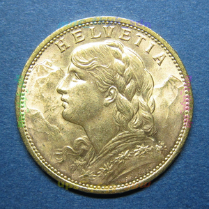 スイス　アルプスの少女　ブレネリ　20フラン金貨　1914B
