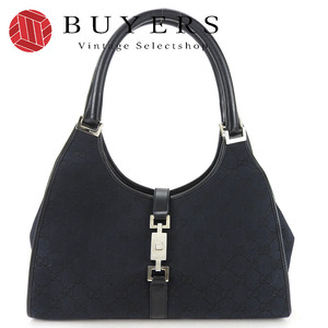  used Gucci handbag jack -002.1067 GG canvas leather black silver metal fittings shoulder .. lady's woman 