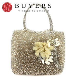  used Anteprima handbag wire bag PVC beige group silver flower rhinestone lady's woman 
