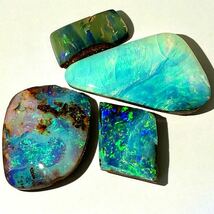 遊色効果!!［天然ボルダーオパール4点おまとめ50ct］M ルース 裸石 宝石 ジュエリー jewelry boulder opal 遊色 虹 DB0_画像1