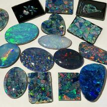 遊色効果!!［ダブレットオパール16点おまとめ100ct］M ルース 裸石 宝石 ジュエリー jewelry opal モザイク mosaic 遊色_画像1