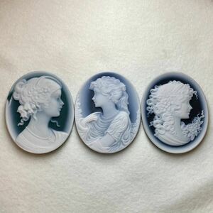 ★ストーンカメオ3点おまとめ195ct★m 180ct 裸石 ジュエリー jewelry stone cameo 貴婦人 ブローチ