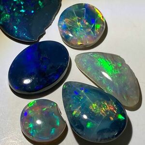 遊色効果!!［天然ブラックオパール6点おまとめ］A 35ct ルース 裸石 宝石 ジュエリー jewelry opal 遊色 black DG0