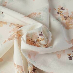 ! polyester tesin watercolor painting manner floral print print cream x yellow earth x tea width :145cm!2.3m[1077]