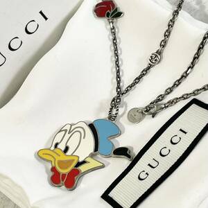 【美品】 正規品 GUCCI グッチ ネックレス ペンダント ディズニー Disney ドナルド シルバー 925 箱付き 保存袋付き アクセサリー ロング