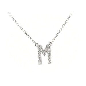  necklace * beautiful goods * free shipping * Ahkah initial M diamond 0.06ct K18WG(18 gold white gold ) pawnshop exhibition 