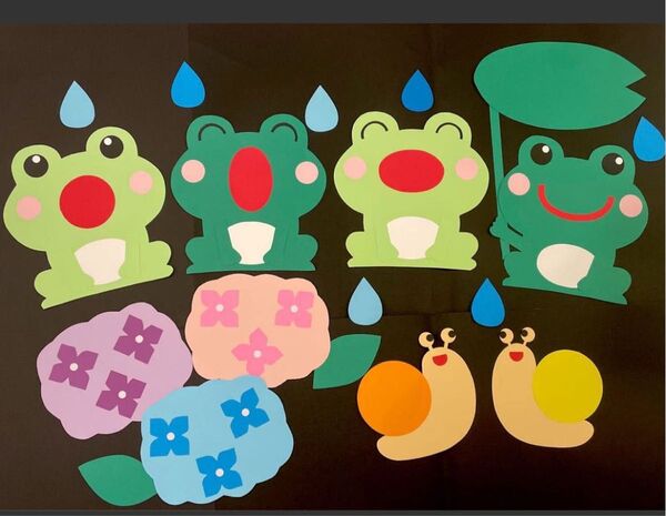 壁面飾り 幼稚園 保育園 学校 かえる 梅雨 6月 紫陽花