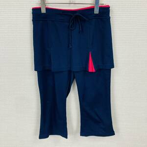 【382】レディース テニス ウェア パンツ付きスカート ネイビー ピンク プリーツ ゴム ヒモ 大人シンプル Mサイズ