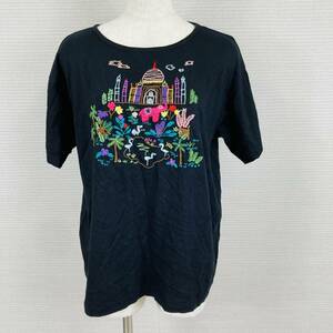 【430】Fashion Import インポート Tシャツ 刺繍 アニマル ネイティブ柄 半袖 可愛い カジュアル フリーサイズ