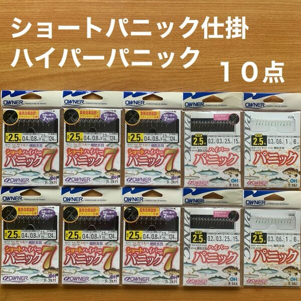 パニック(1) 仕掛　１０点 サビキ　堤防　海　川　釣り針　2.5号針　豆アジ　ショート　ハイパーパニック　フラッシャー　未使用