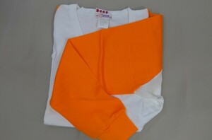 B0069★ベースボール★U首アンダーシャツ(長袖)　ホワイトXオレンジ　S