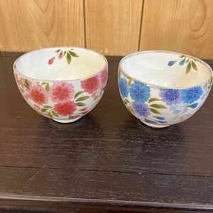 A5-118 撫松庵 夫婦茶碗 茶碗 和食器 花柄 