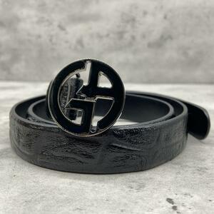  beautiful goods / rare *Giorgio Armanijoru geo Armani men's lady's leather black ko lustre GA Logo metal black size 42
