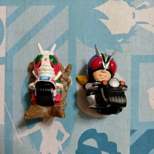  Kamen Rider Kids V3 Riderman bike 2 kind set unused goods sofvi soft vinyl figure finger doll puppet Shokugan 