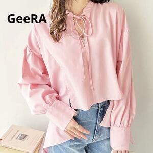 GeeRA トップス　イレギュラーヘムスキッパーネックシャツ　ピンク　トップス　シャツ　ブラウス　チュニック