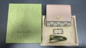 【1～2回使用のみ/極めて美品】グッチ GUCCI 598587 GG マーモント ミディアム 二つ折り財布 ピンク GGスプリーム 保存袋付