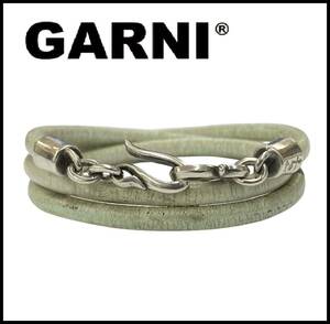 GARNI ガルニ Coil Bracelet シルバー 925 ロゴ たたき タタキ クロッケリー フック 3連 三連 レザー ラップ コイル ブレスレット バングル