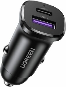 UGREEN シガーソケット USB C カーチャージャー 2ポート 【PD30W+SCP22.5W 急速充電】 PD3.0/QC