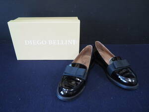 DIEGO BELLINI リボン エナメル ローファー サイズ:39 黒 D2733 Bellini 1951 MADE IN ITALY パンプス 定価:21,000円 レディース 箱入り 靴