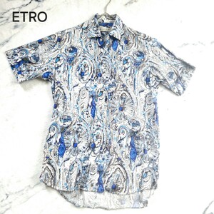 ETRO エトロ 半袖シャツ ビッグペイズリー柄 総柄 Mサイズ相当 白 青 高級 「圧巻の存在感」 極美品