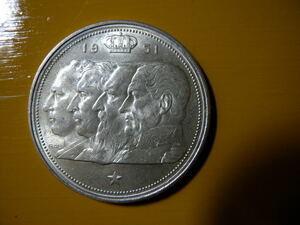 ベルギー100F４人像 1951年 中大型銀貨、国名表示BELGIE、極美品、本物保証。　　
