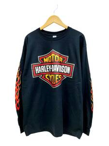 HARLEY DAVIDSON (ハーレーダヴィッドソン) 長袖Tシャツ ロンT 袖プリ ファイヤーパターン L ブラック 黒 メンズ/028