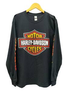 HARLEY DAVIDSON (ハーレーダヴィッドソン) 長袖Tシャツ ロンT 袖プリ ファイヤーパターン L ブラック 黒 メンズ/025