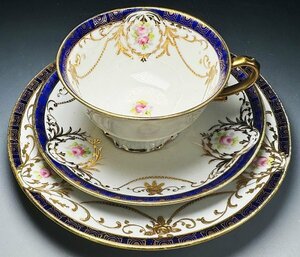 ... Old Noritake gold . on * gold paint equipment ornament cobalt obi Galland rose map . cabinet Trio cup saucer Meiji B02003/f240519/d0519