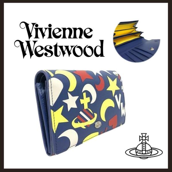 ○★新品 未使用 Vivienne Westwood スターハートムーン二折財布 ネイビー○●