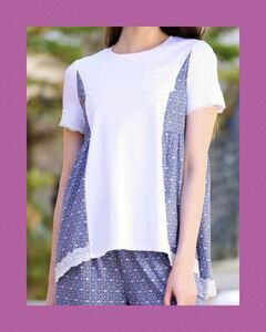 新品未使用！Super Beauty 幾何学模様切替チュニックTシャツ