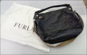 Bana8◆FURLA/フルラ 2way ハンドバッグ ショルダーバッグ 肩掛け可 黒 本革 レザー