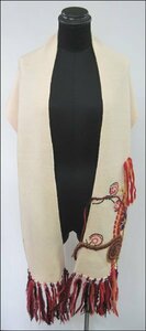 Bana8・衣類◆KENZO ケンゾー 毛100％ マフラー ストール 花刺繍 フリンジ付き ファッション