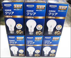 Bana8◆新品◆YAZAWA ヤザワ 白熱電球 クリア L100V60WCL 6個セットで！①