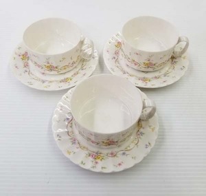 Bana8◆程度良◆カップ＆ソーサー 3客セット　IVORY ORIGINAL　Ceramic of Victory　平カップ 花柄