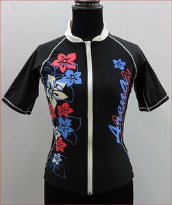 Bana8・衣類◆状態良◆デサント アリーナ スイムウェア セパレート トップ フルジップ L　ブラック 花柄
