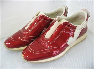 Bana8◆フェラガモ エナメル スニーカー 5 22.5cm レッド系 靴