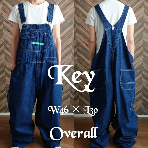 KEY 濃紺デニムオーバーオール/サロペット 古着/W46L30【YOA1269】