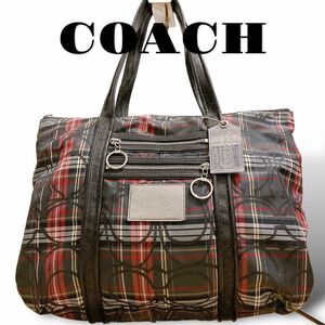 COACH コーチ トートバッグ ハンドバッグ ナイロン ブラック　チェック　肩掛け 手提げ レディース　メンズ　大容量　A4収納