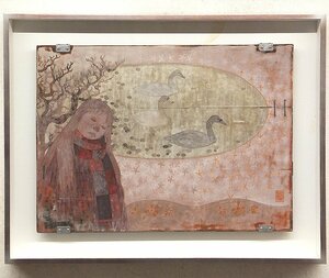 【GLC】村岡貴美男 「白鳥」 日本画20号共シール古径額　院展同人 女子美大教授 総理大臣賞 注目日本画画家 ◆大型逸品!