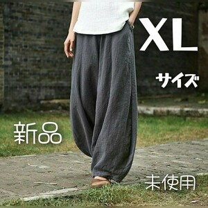 ＸＬ★サルエルパンツ ワイドパンツ グレー 綿麻 楽 コットン リネン 