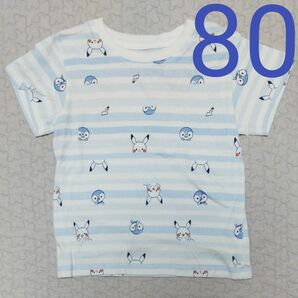 半袖 Tシャツ 若干毛玉あり ユニクロ　UNIQLO　ポッチャマ　ポケモン　青　ピカチュウ　80