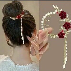 エレガントポニーテールヘアクリップ髪飾り　　　　　　　薔薇の花　新品未使用　