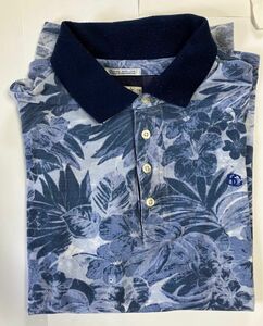 Scotch Soda スコッチ&ソーダのブルー系植物柄半袖ポロシャツ(S)USED 